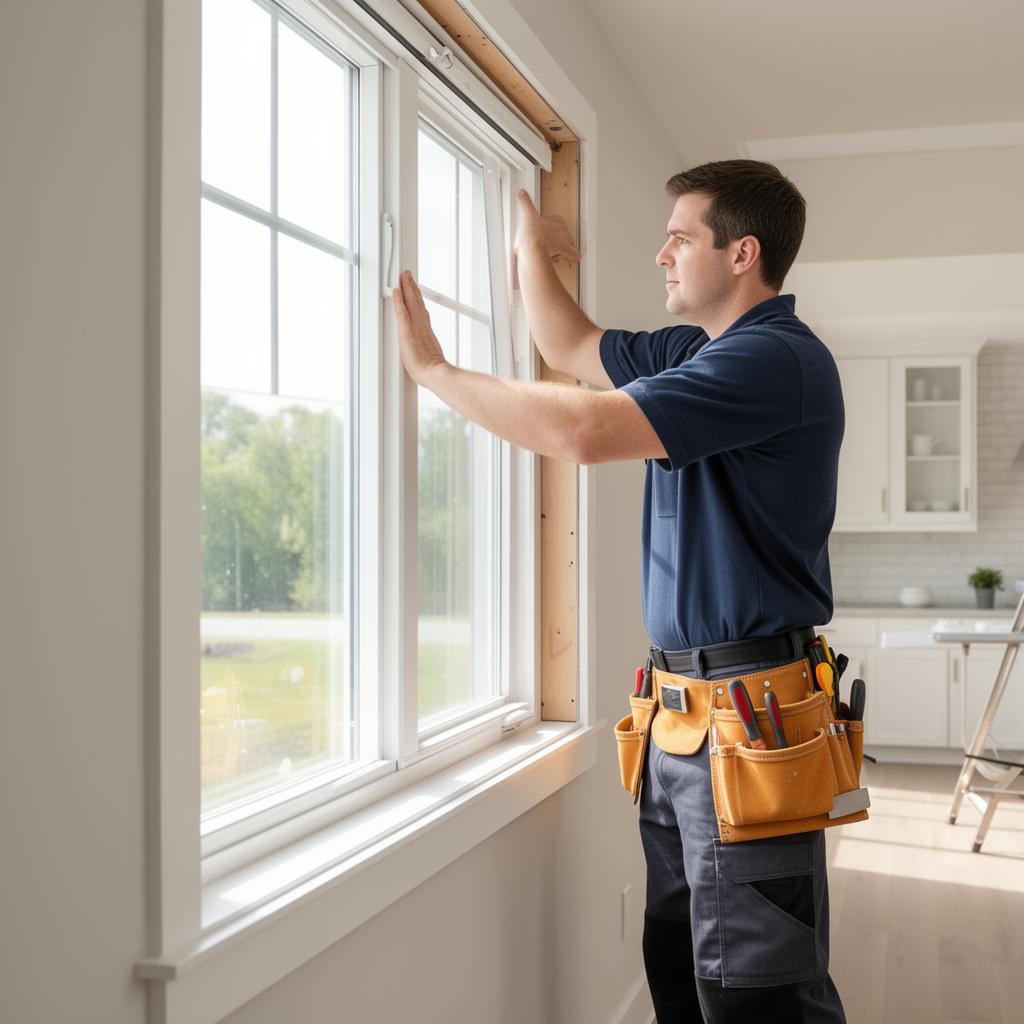Dog Day Renovations installer fitting a new energy-efficient window